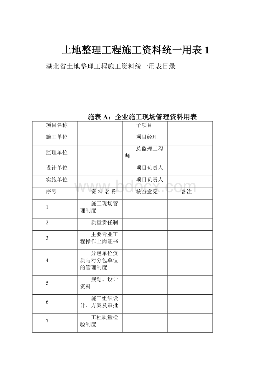 土地整理工程施工资料统一用表1.docx_第1页