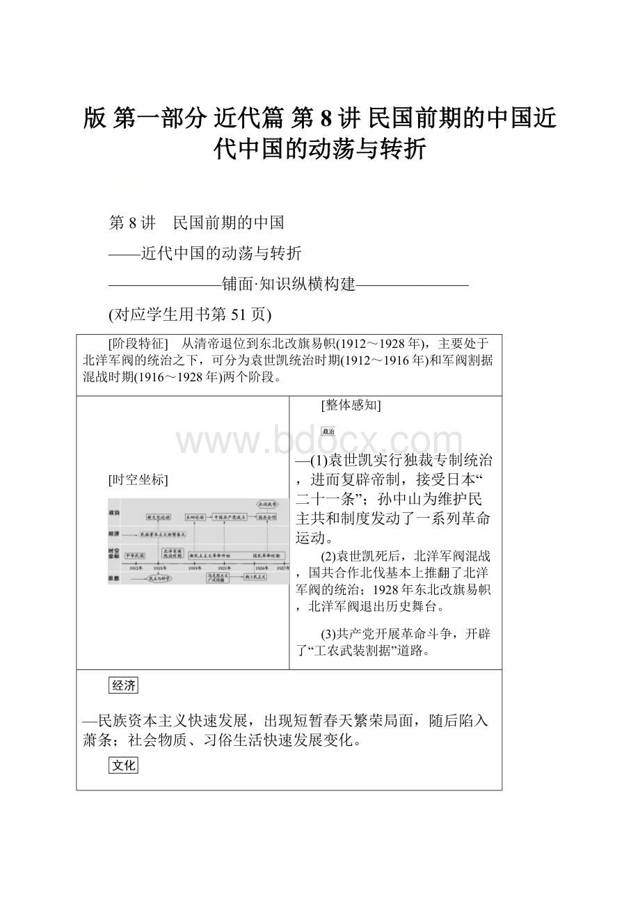 版 第一部分 近代篇 第8讲 民国前期的中国近代中国的动荡与转折.docx