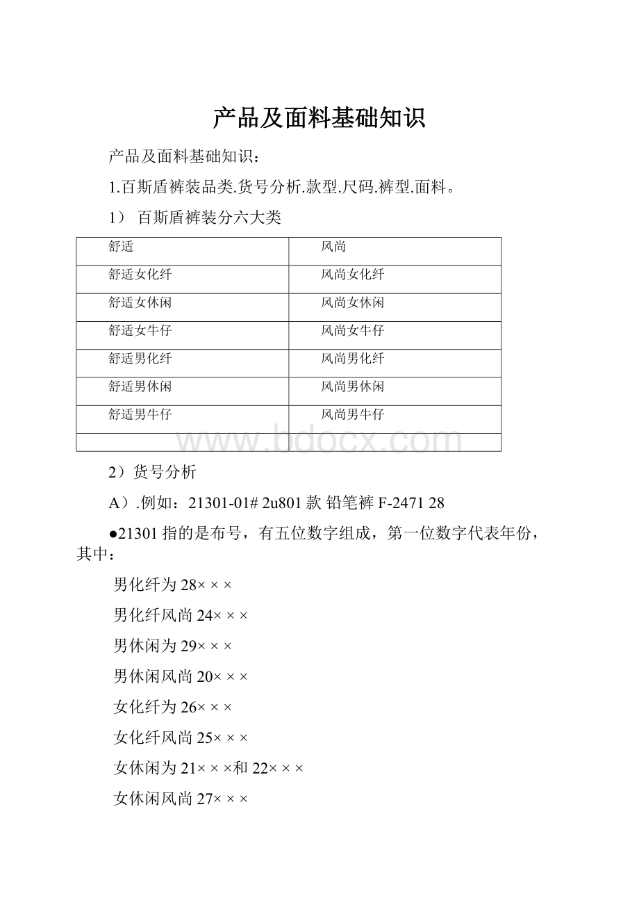 产品及面料基础知识.docx