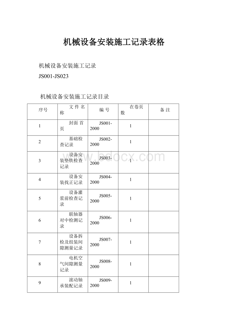 机械设备安装施工记录表格.docx_第1页