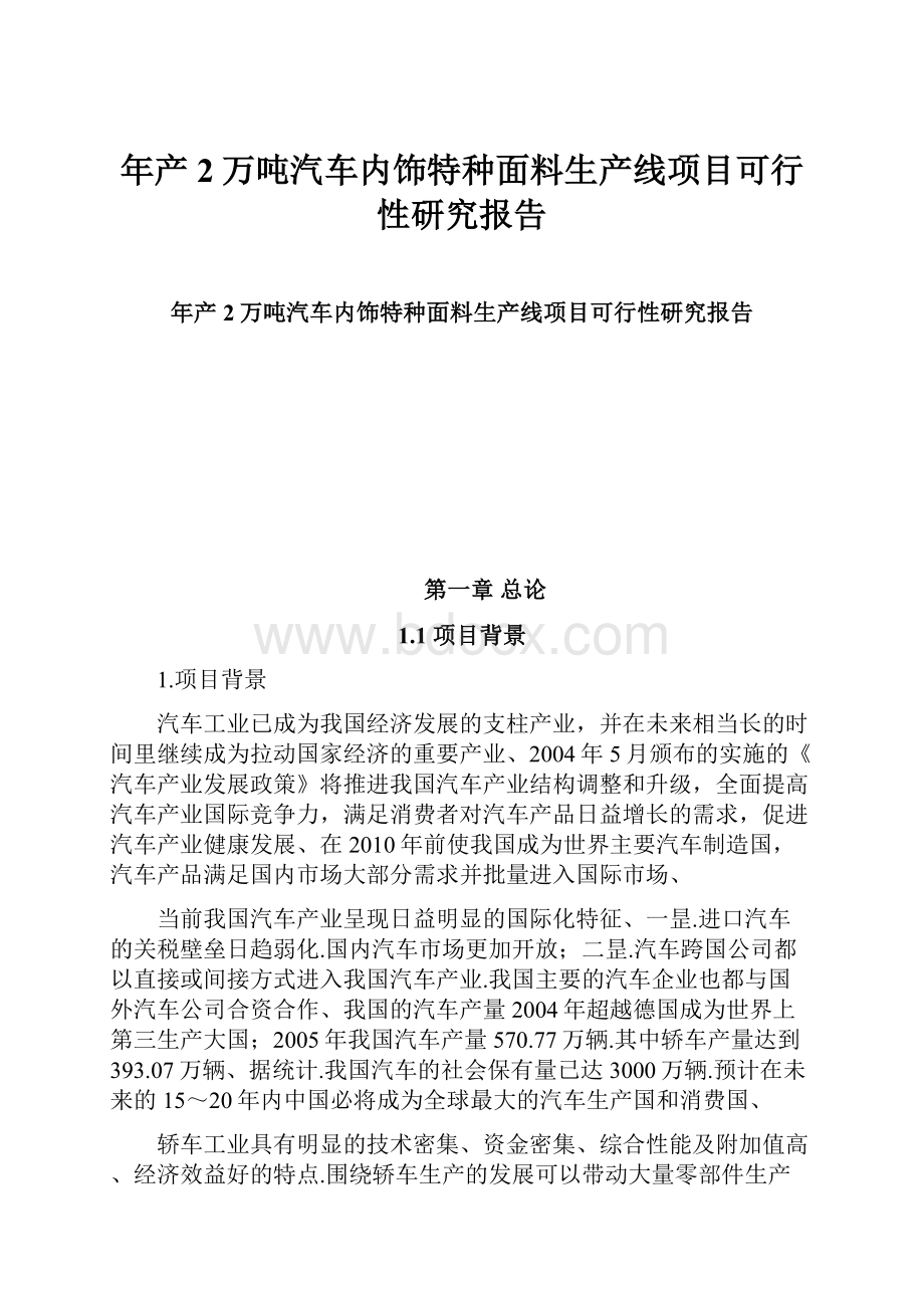 年产2万吨汽车内饰特种面料生产线项目可行性研究报告.docx