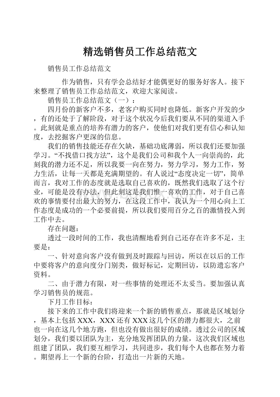 精选销售员工作总结范文.docx_第1页