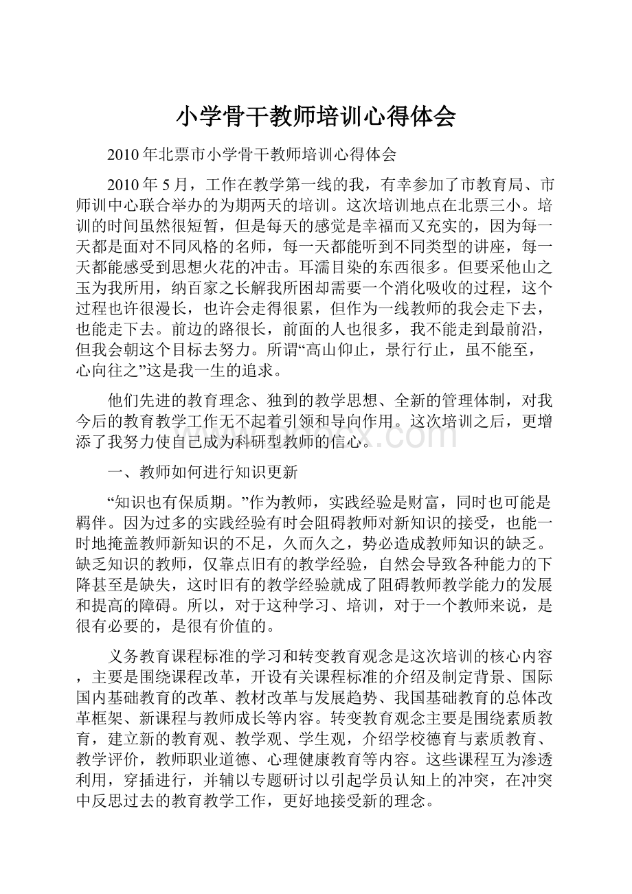 小学骨干教师培训心得体会.docx_第1页