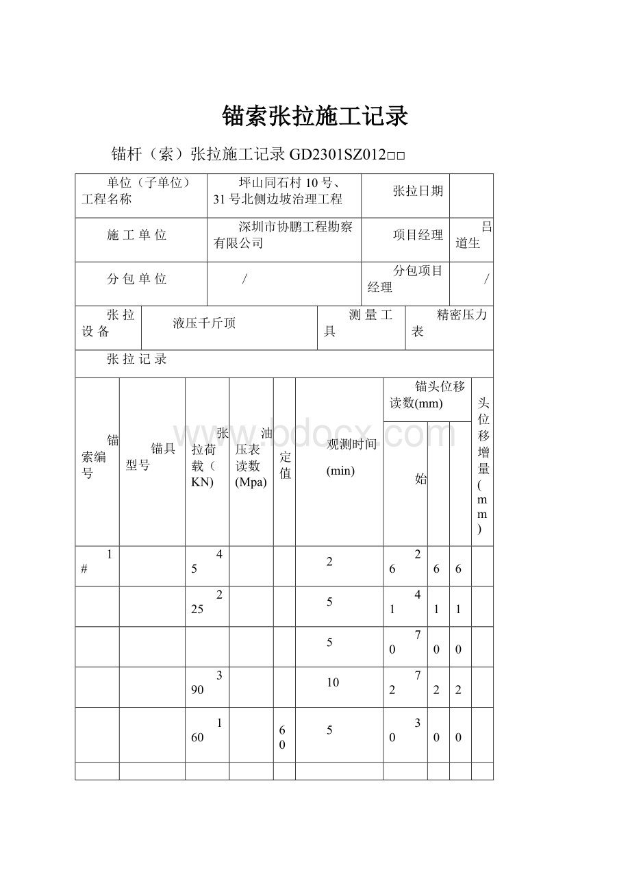 锚索张拉施工记录.docx