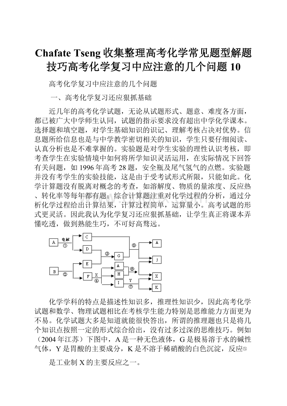 Chafate Tseng收集整理高考化学常见题型解题技巧高考化学复习中应注意的几个问题 10.docx