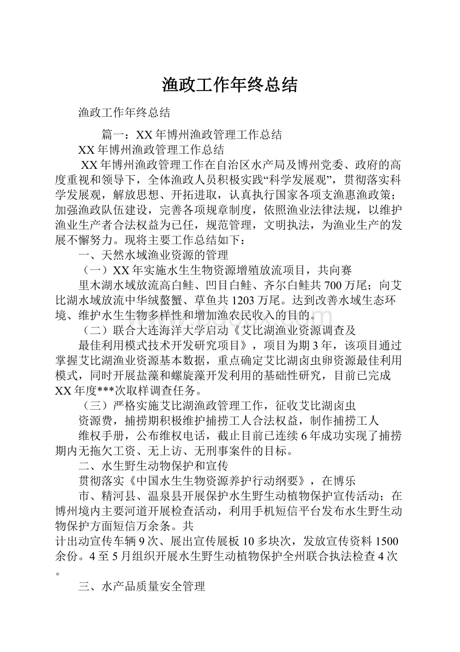 渔政工作年终总结.docx_第1页