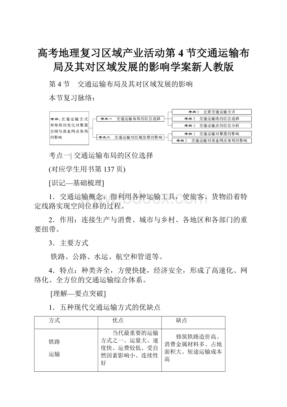 高考地理复习区域产业活动第4节交通运输布局及其对区域发展的影响学案新人教版.docx_第1页