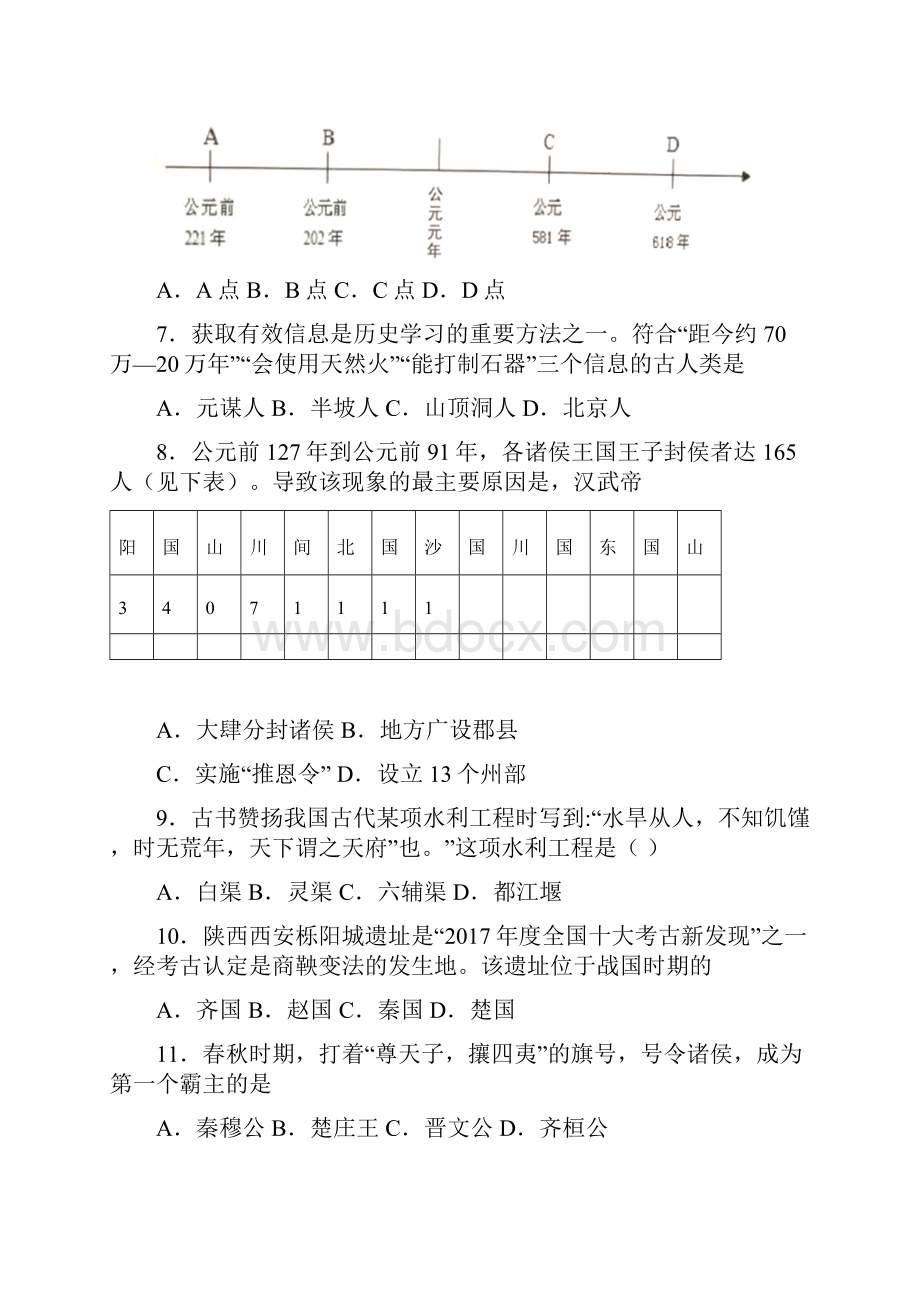 绍兴市绍兴一初 初一历史上册期中考试试题及答案.docx_第2页