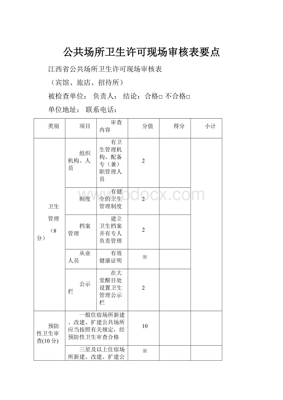 公共场所卫生许可现场审核表要点.docx_第1页