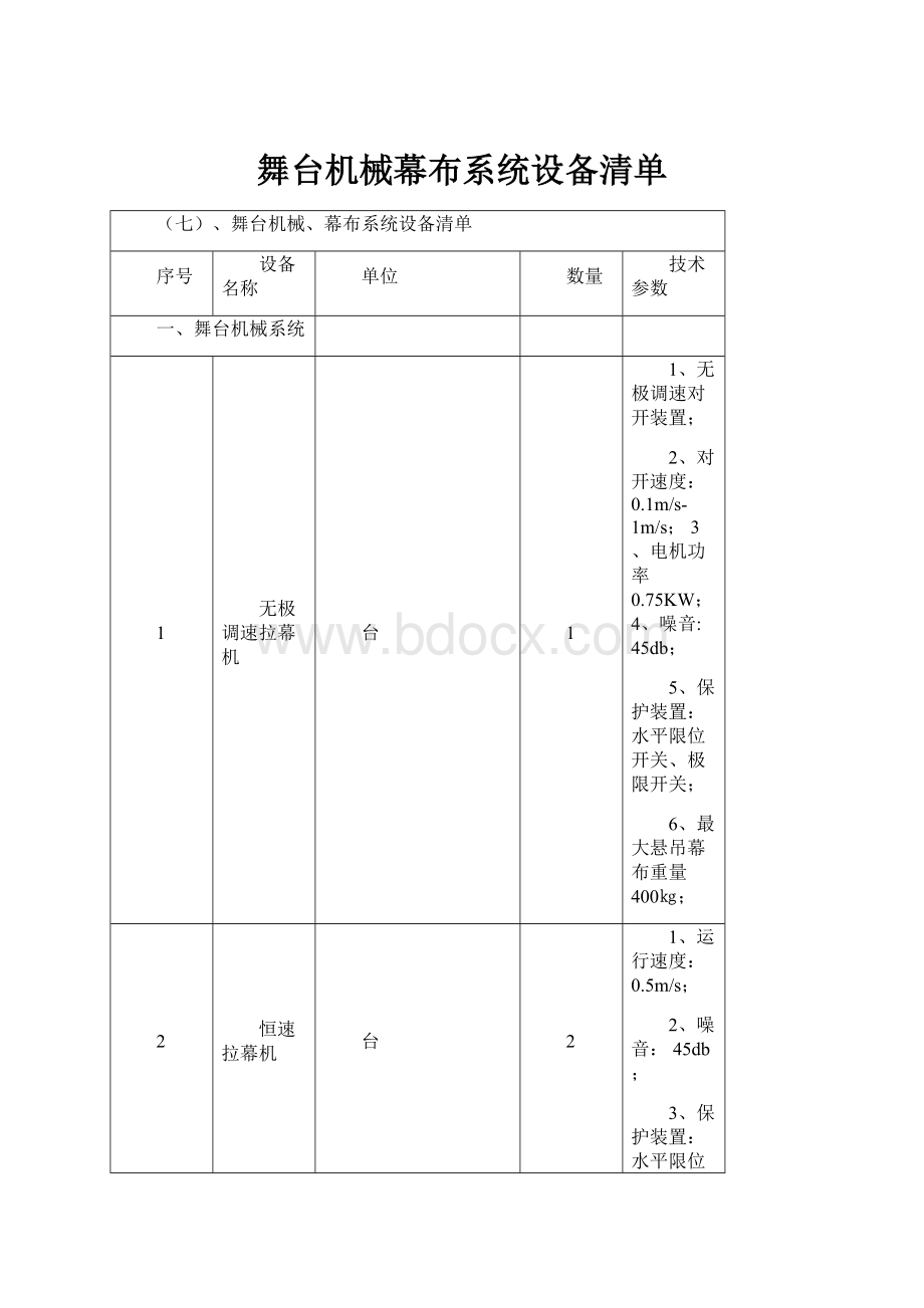 舞台机械幕布系统设备清单.docx_第1页