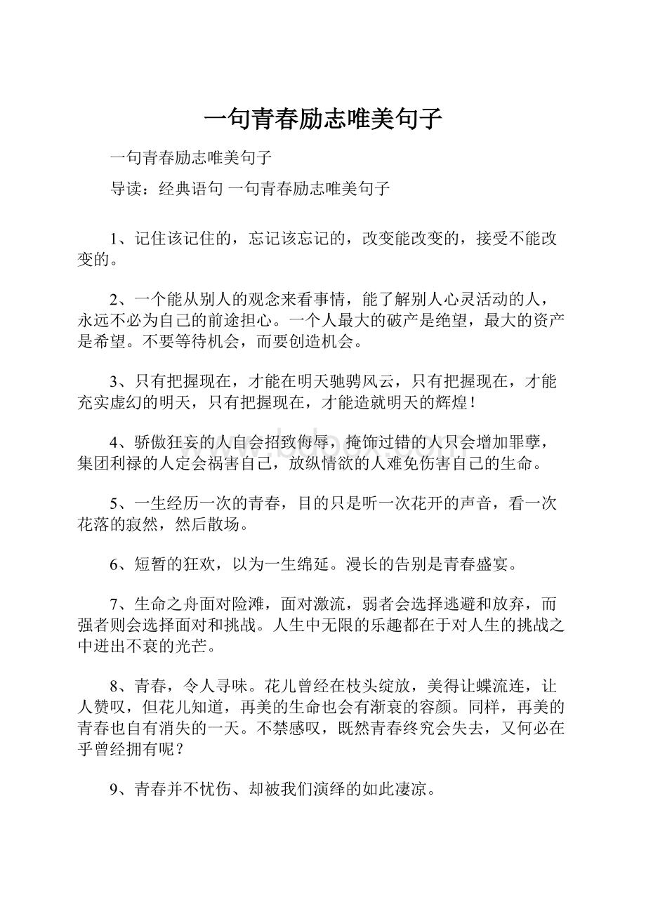 一句青春励志唯美句子.docx_第1页