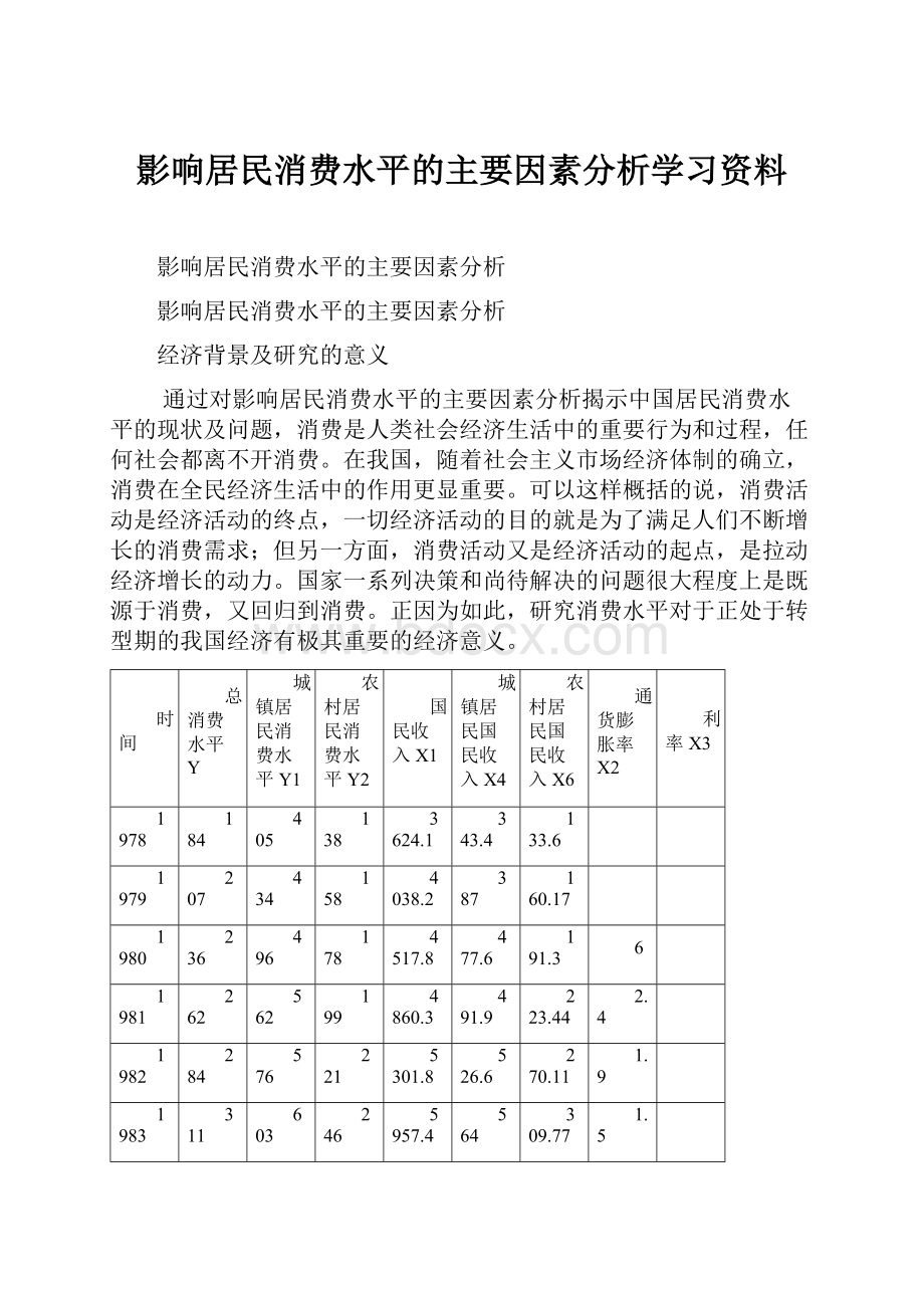 影响居民消费水平的主要因素分析学习资料.docx_第1页