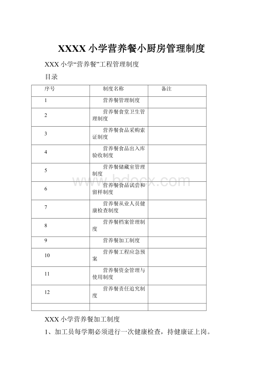 XXXX小学营养餐小厨房管理制度.docx