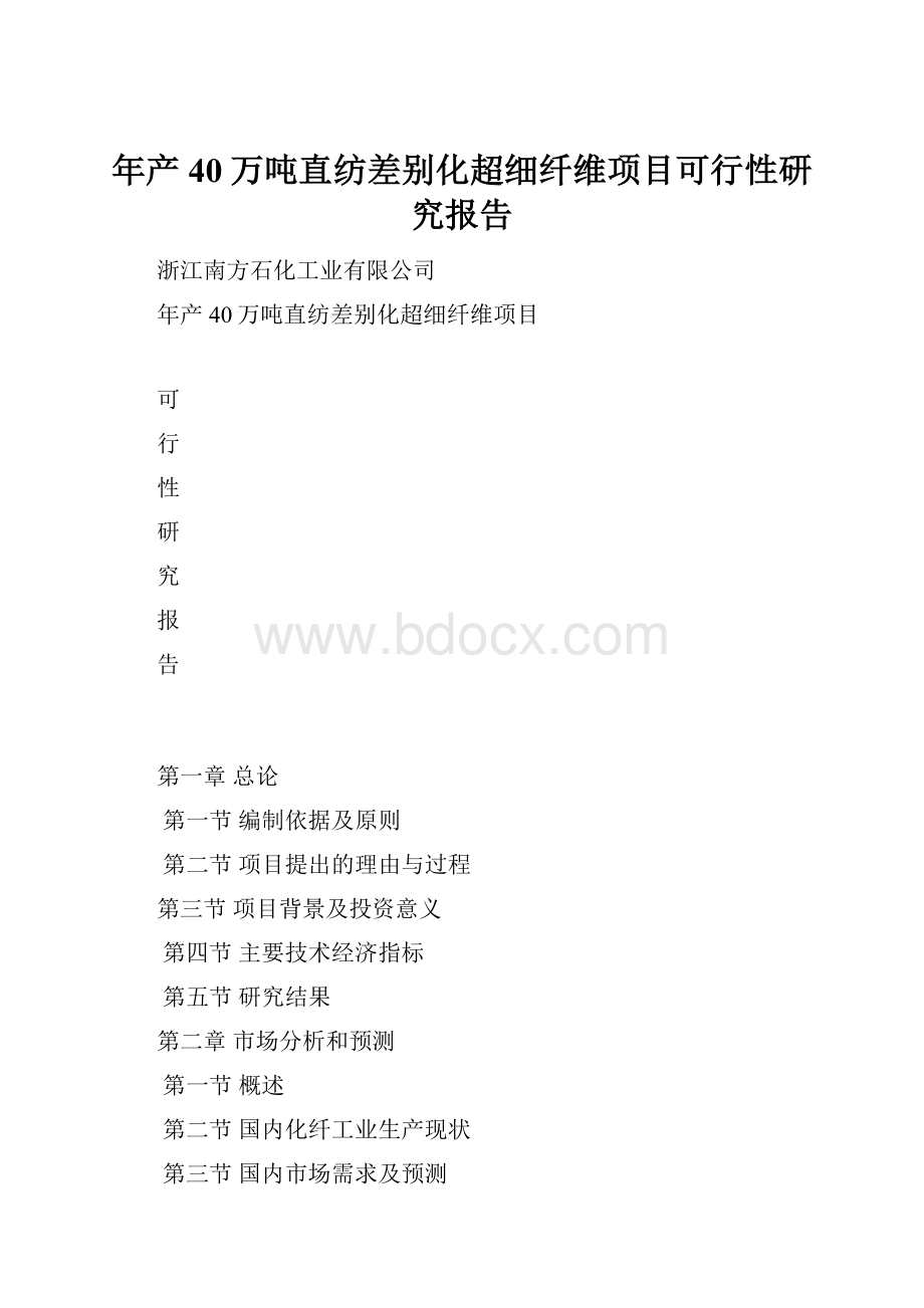 年产40万吨直纺差别化超细纤维项目可行性研究报告.docx_第1页