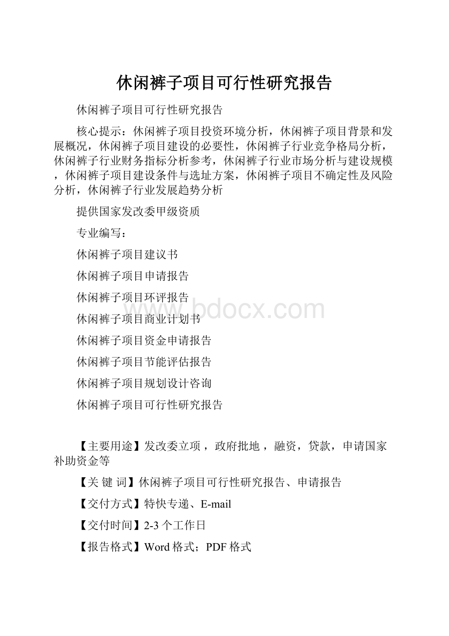 休闲裤子项目可行性研究报告.docx_第1页