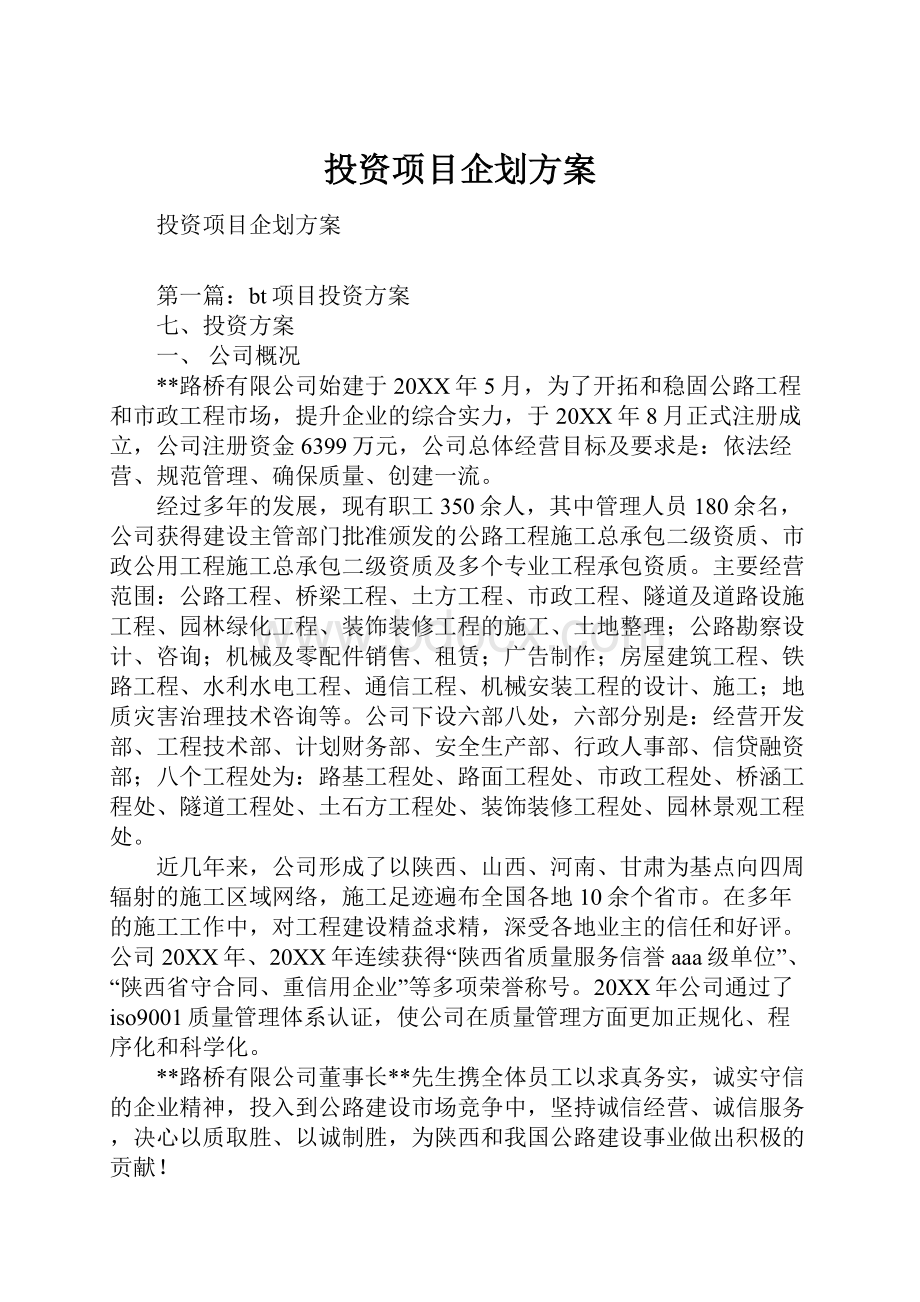 投资项目企划方案.docx_第1页