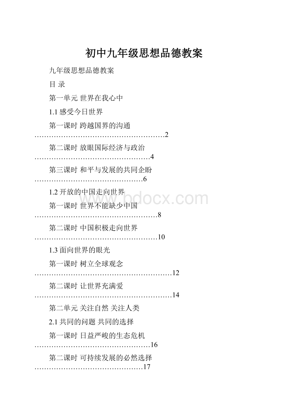 初中九年级思想品德教案.docx