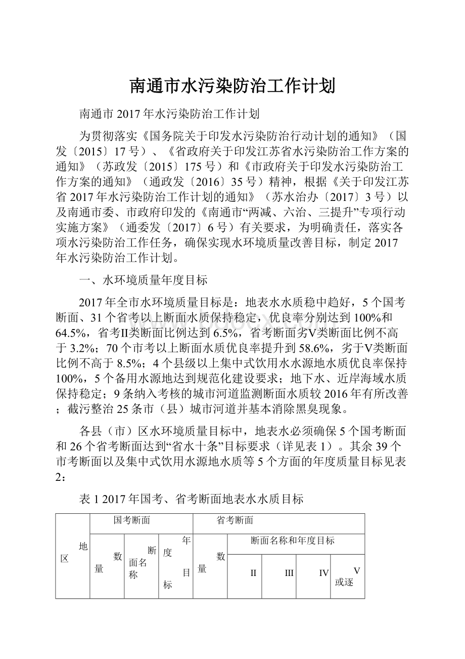 南通市水污染防治工作计划.docx_第1页