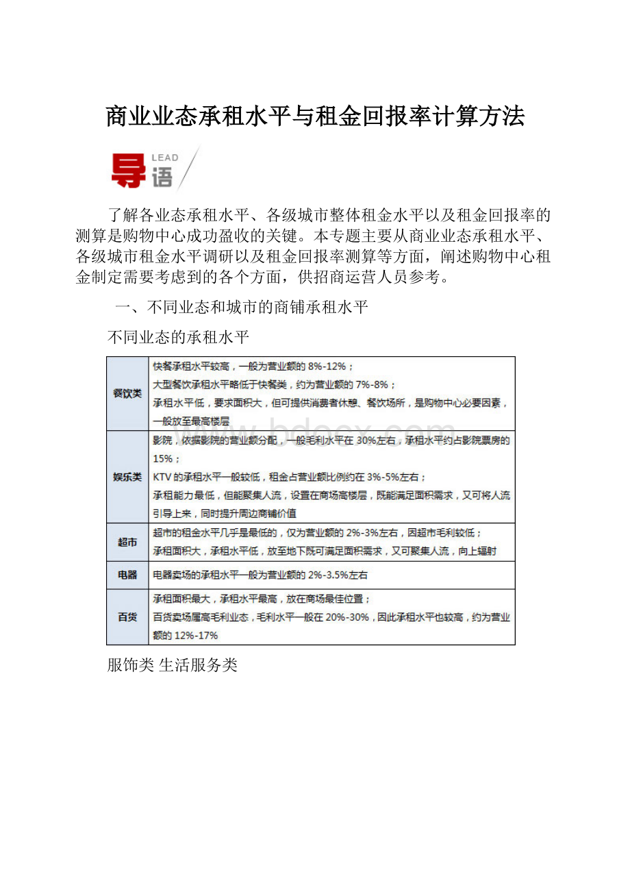 商业业态承租水平与租金回报率计算方法.docx_第1页