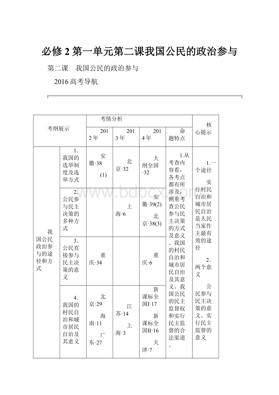 必修2第一单元第二课我国公民的政治参与.docx