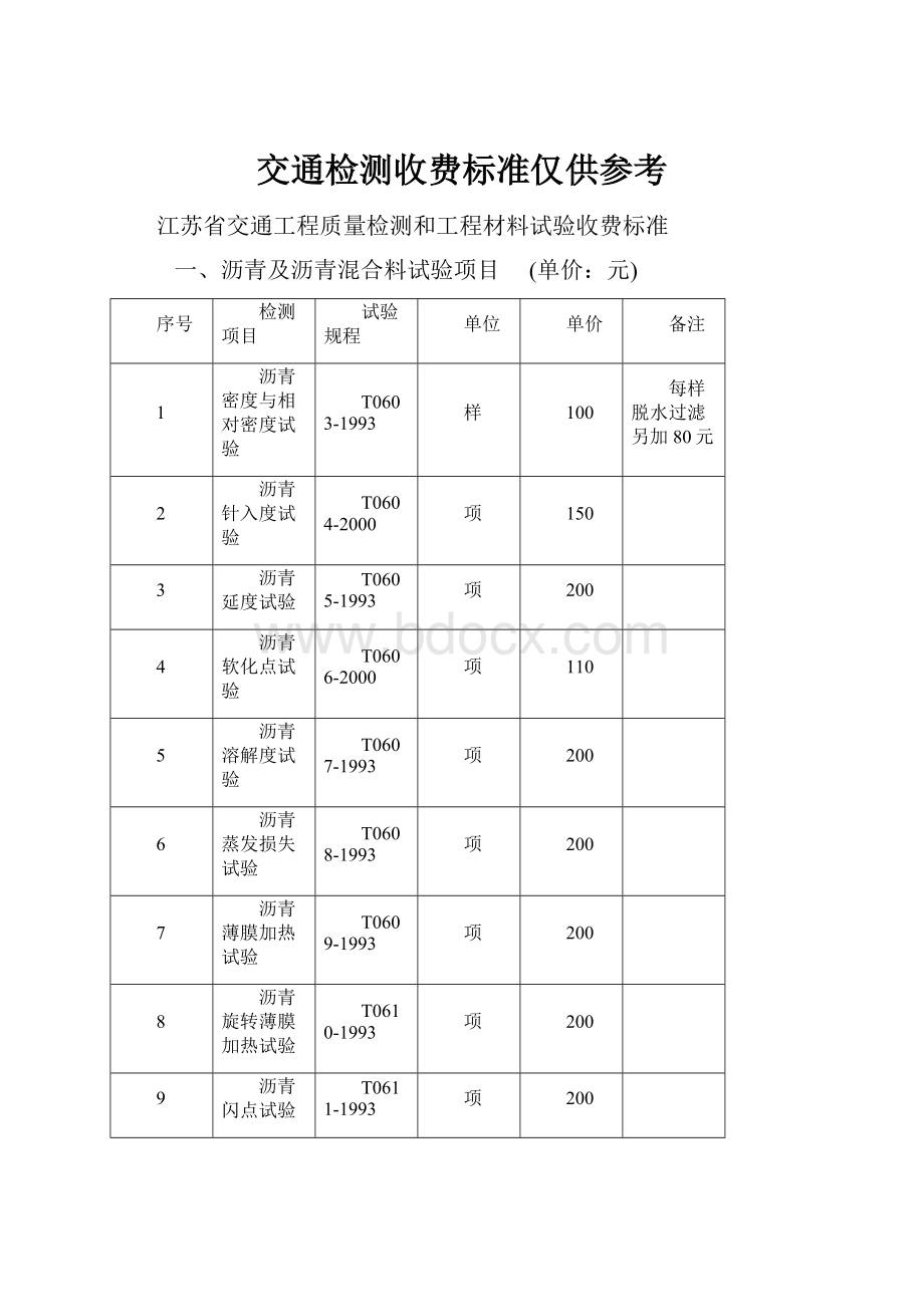 交通检测收费标准仅供参考.docx