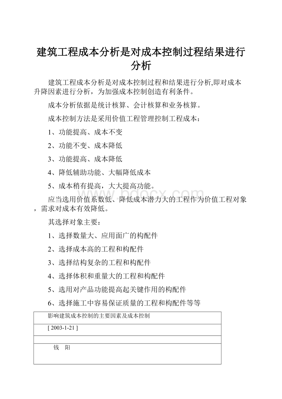 建筑工程成本分析是对成本控制过程结果进行分析.docx