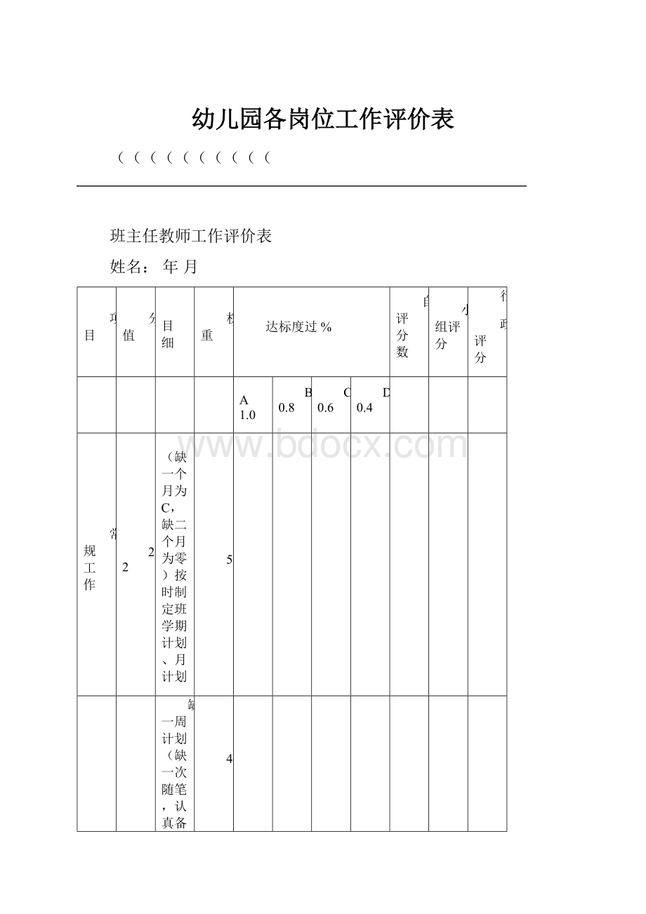 幼儿园各岗位工作评价表.docx_第1页