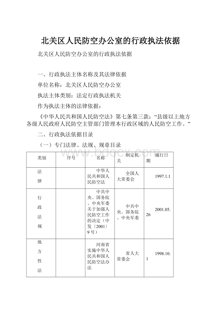 北关区人民防空办公室的行政执法依据.docx_第1页