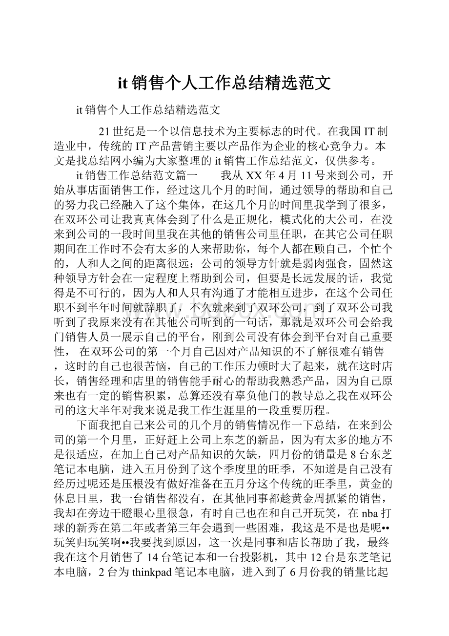 it销售个人工作总结精选范文.docx_第1页