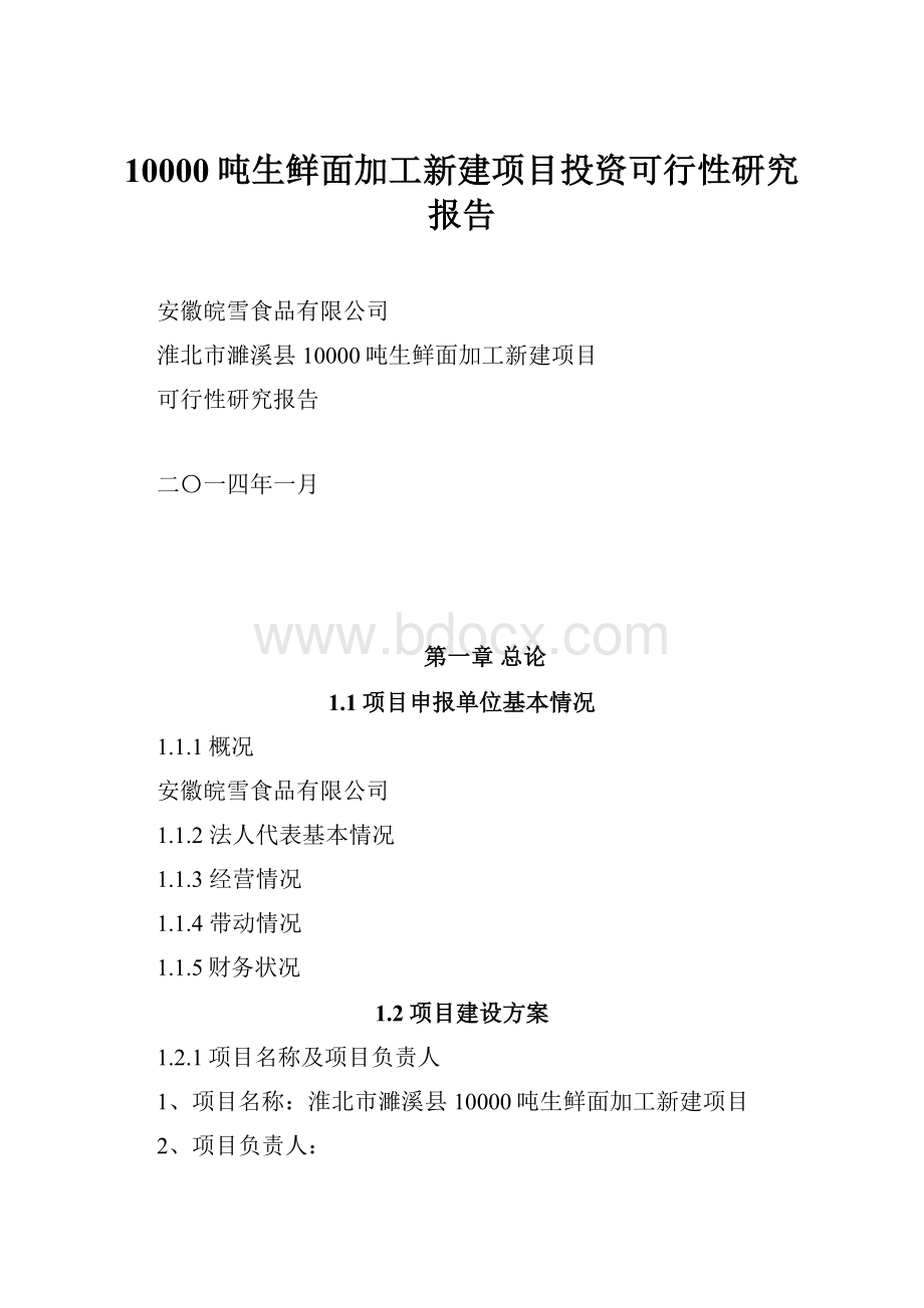 10000吨生鲜面加工新建项目投资可行性研究报告.docx_第1页