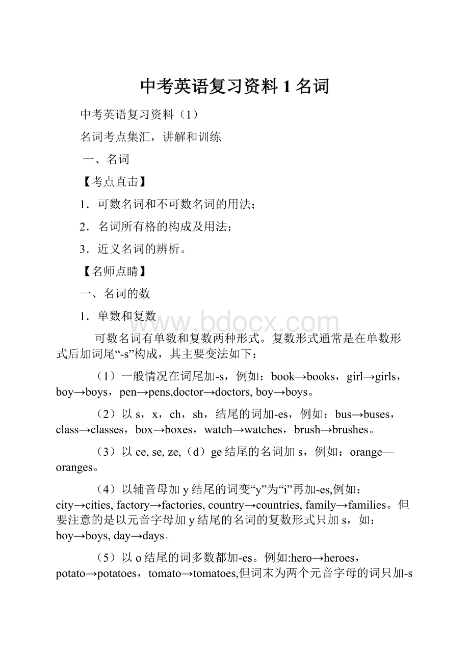 中考英语复习资料1名词.docx