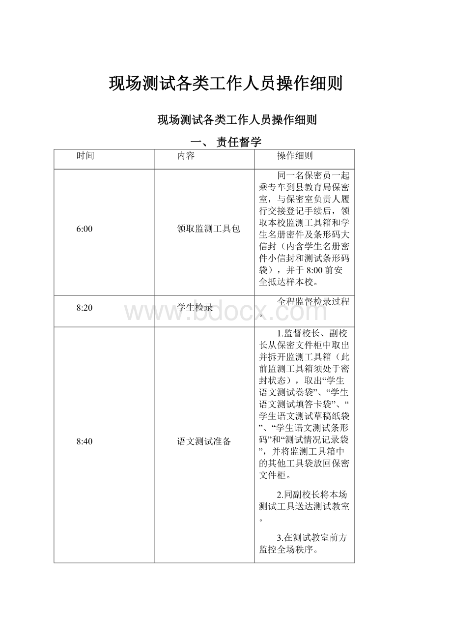 现场测试各类工作人员操作细则.docx