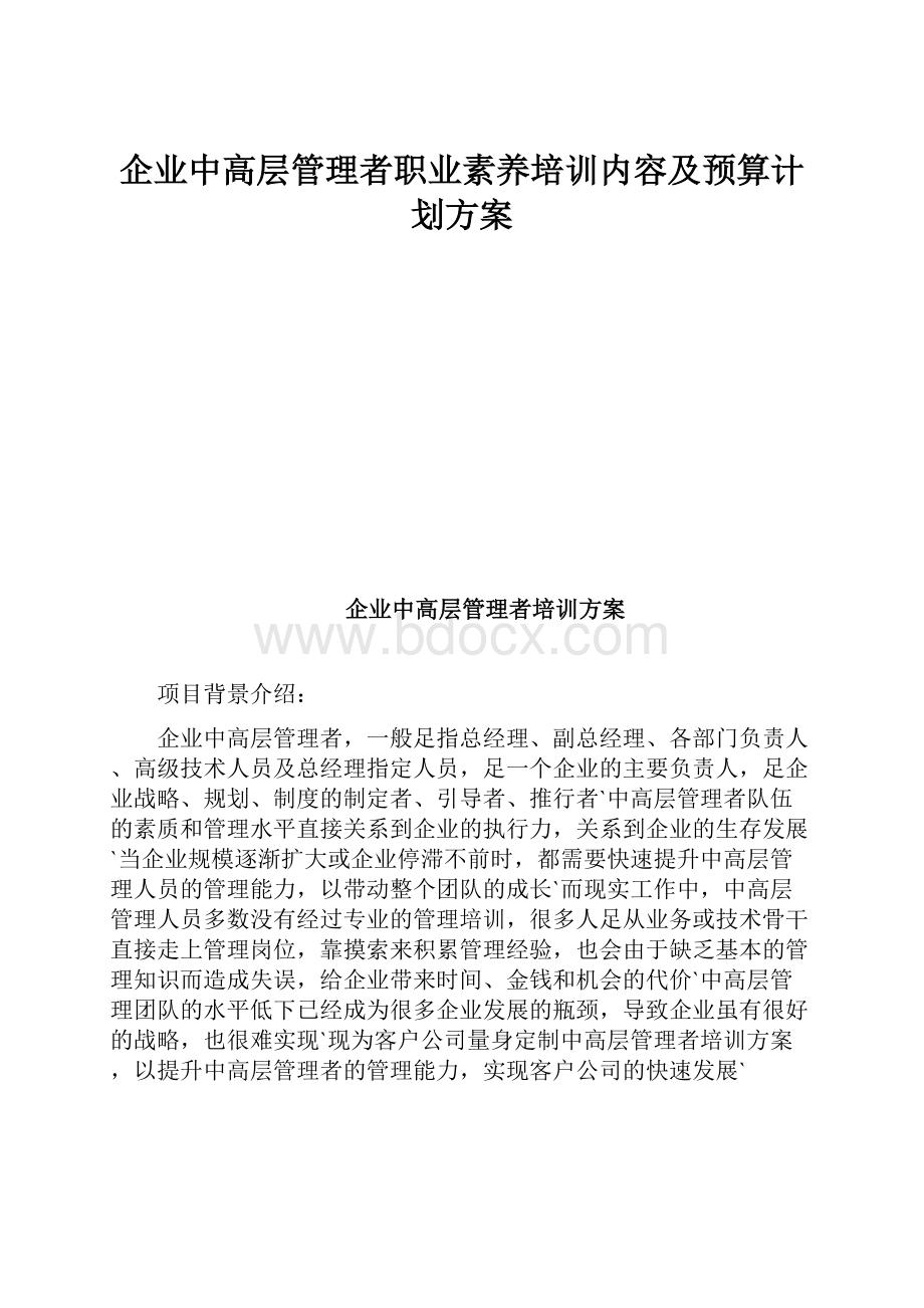 企业中高层管理者职业素养培训内容及预算计划方案.docx