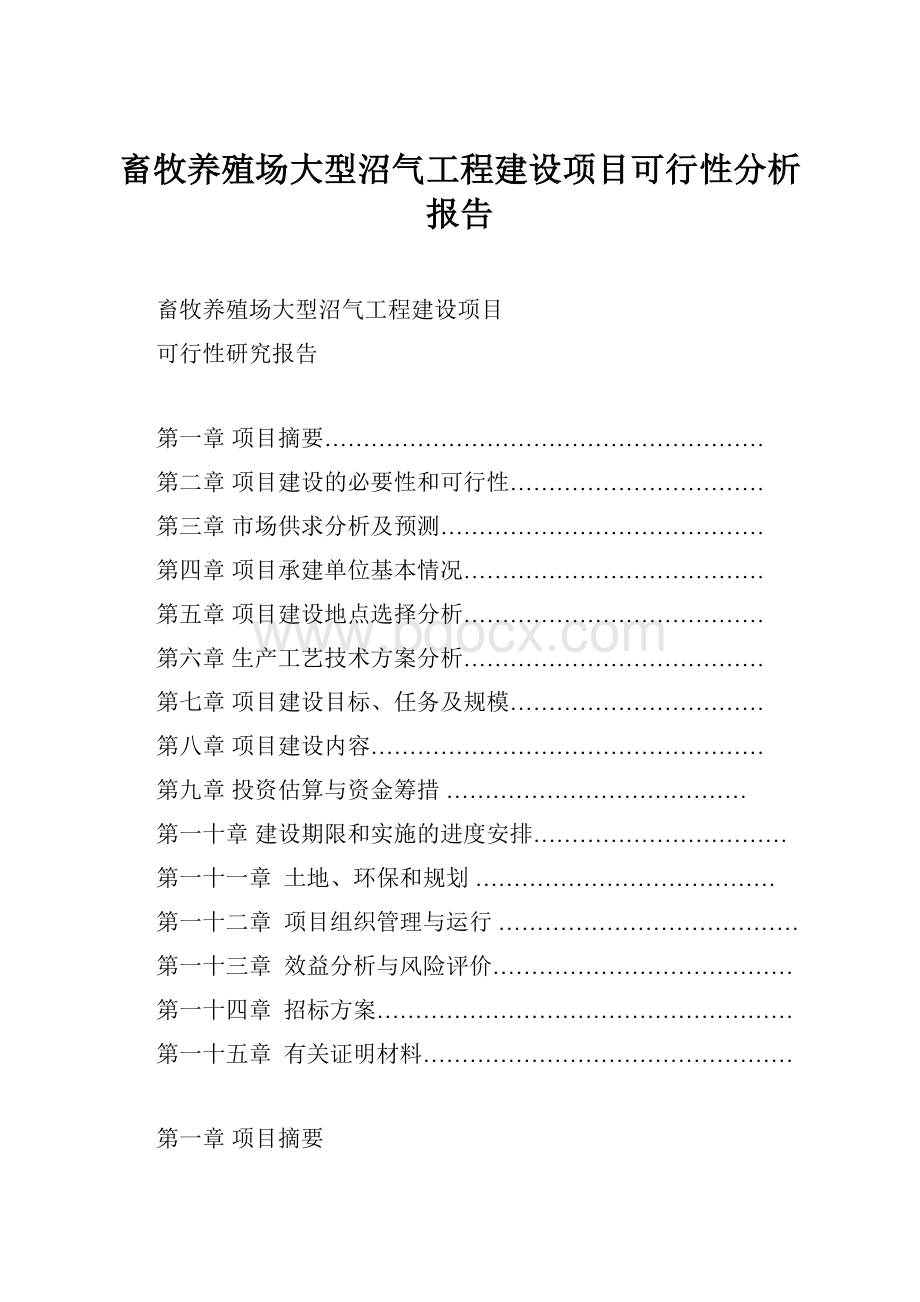 畜牧养殖场大型沼气工程建设项目可行性分析报告.docx_第1页