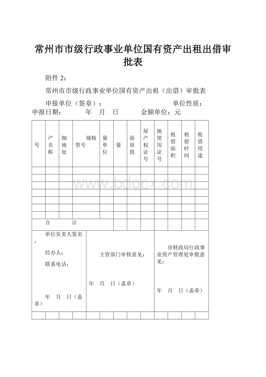 常州市市级行政事业单位国有资产出租出借审批表.docx_第1页