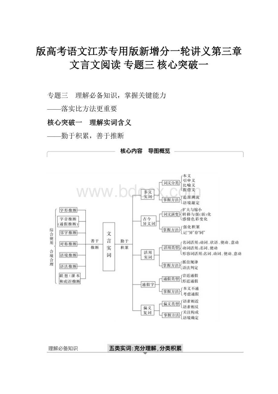 版高考语文江苏专用版新增分一轮讲义第三章 文言文阅读 专题三 核心突破一.docx