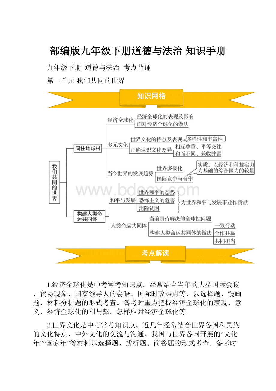 部编版九年级下册道德与法治 知识手册.docx