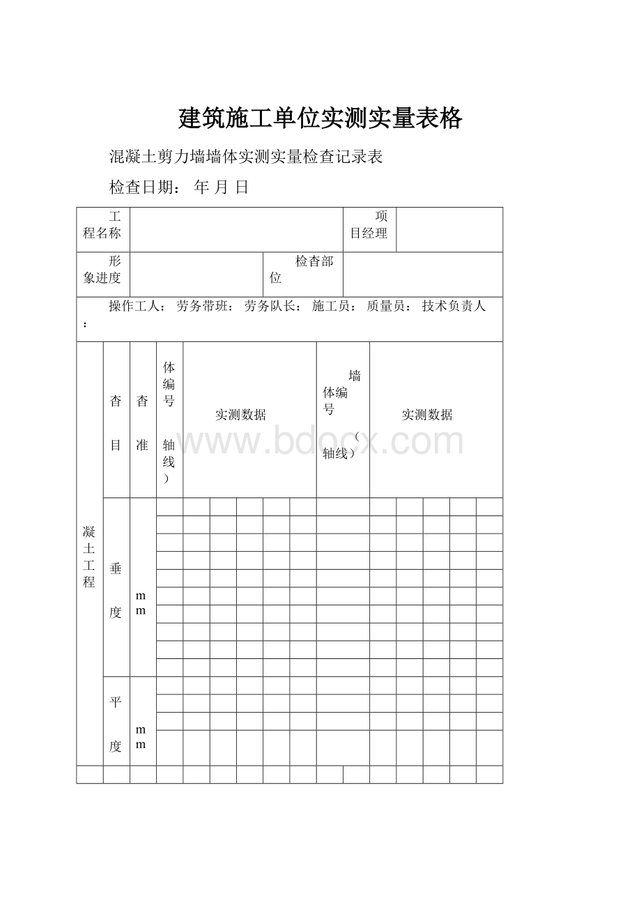 建筑施工单位实测实量表格.docx_第1页