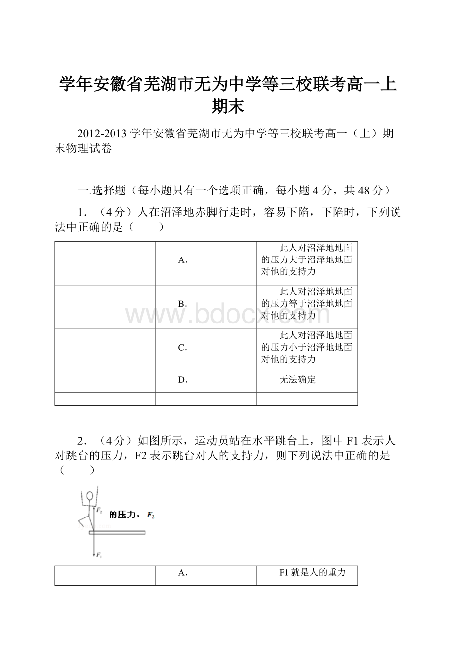 学年安徽省芜湖市无为中学等三校联考高一上期末.docx