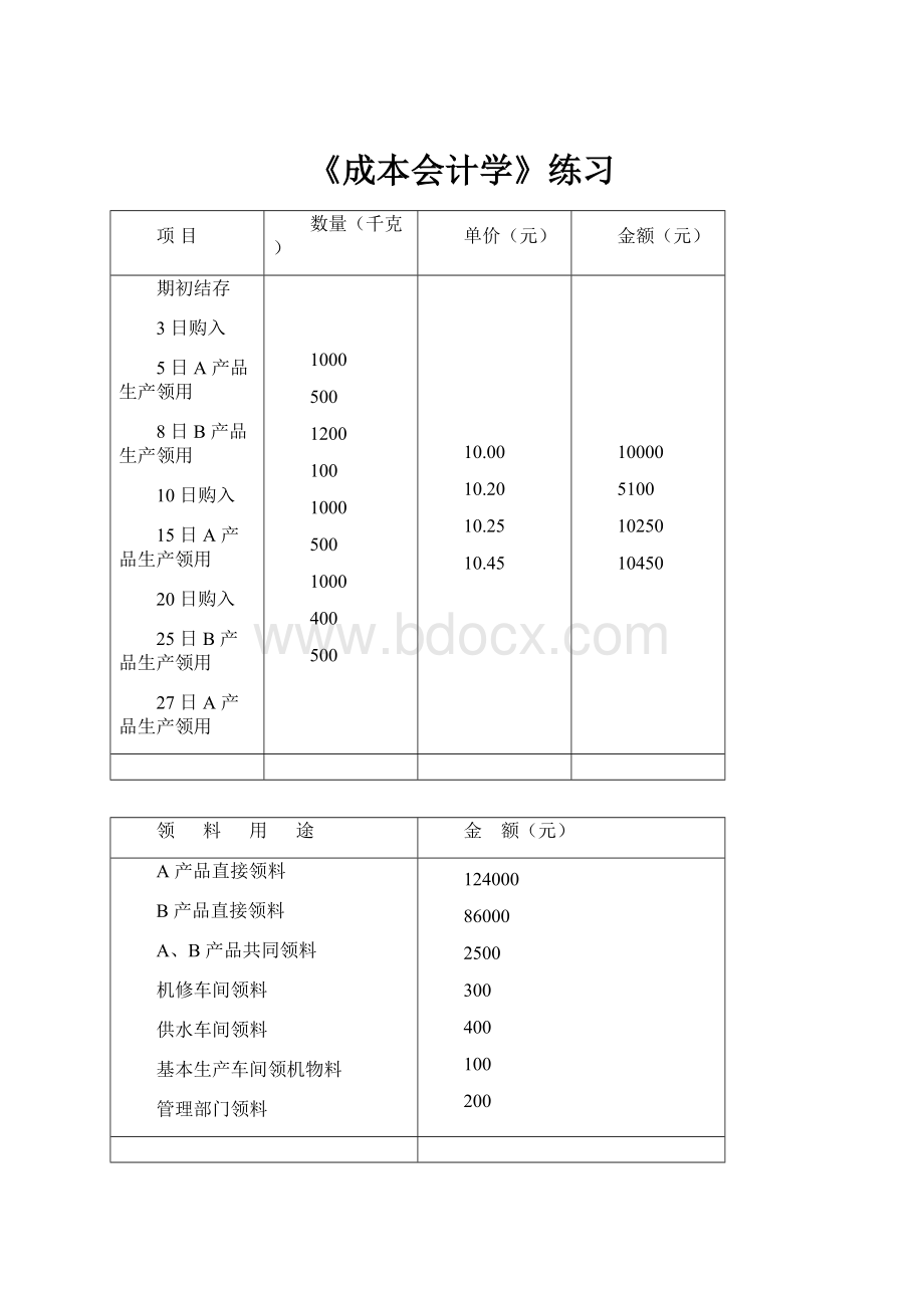 《成本会计学》练习.docx_第1页