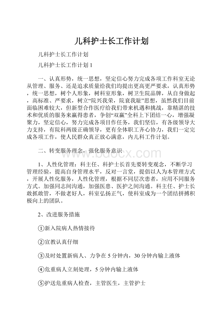 儿科护士长工作计划.docx_第1页