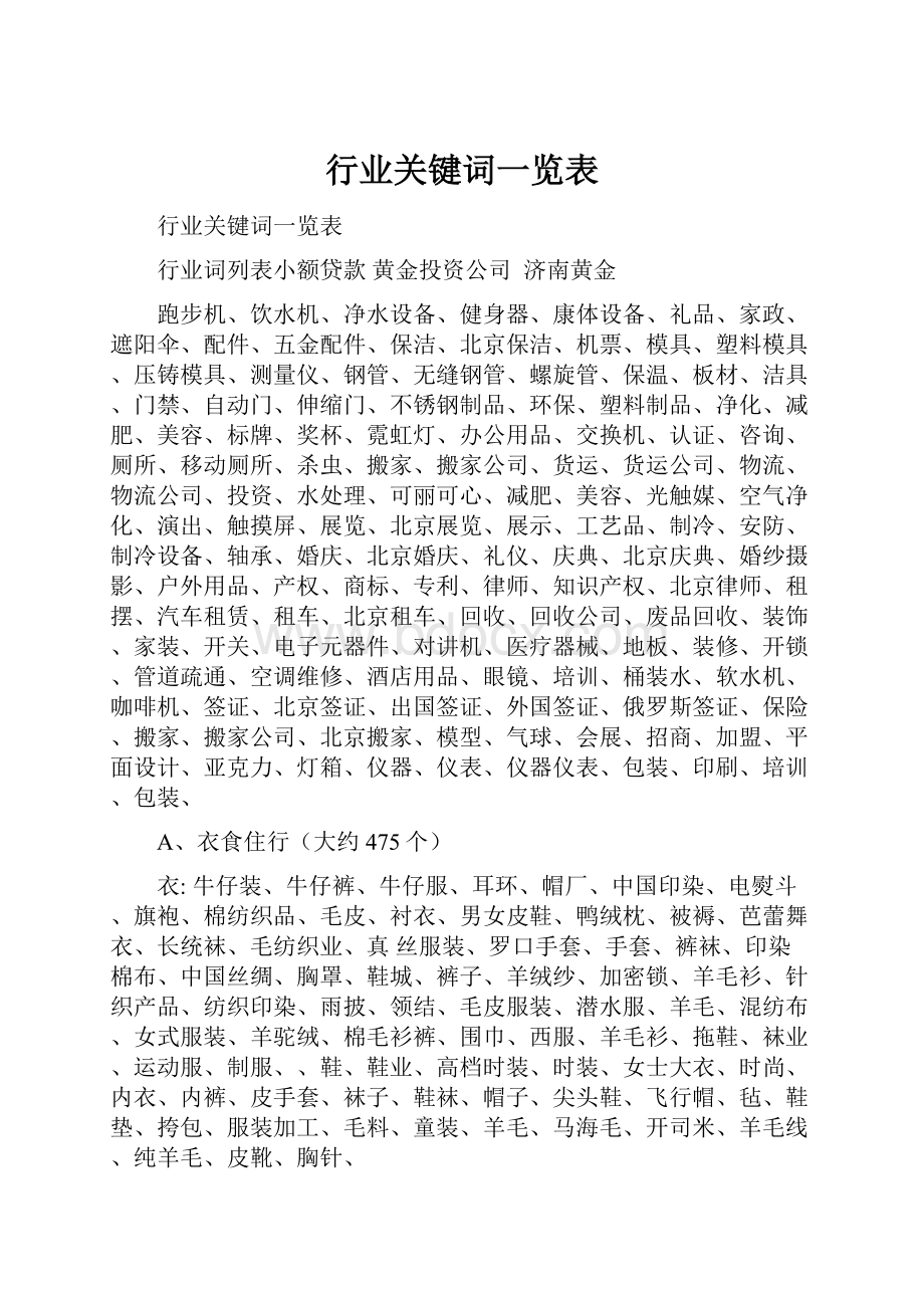 行业关键词一览表.docx_第1页