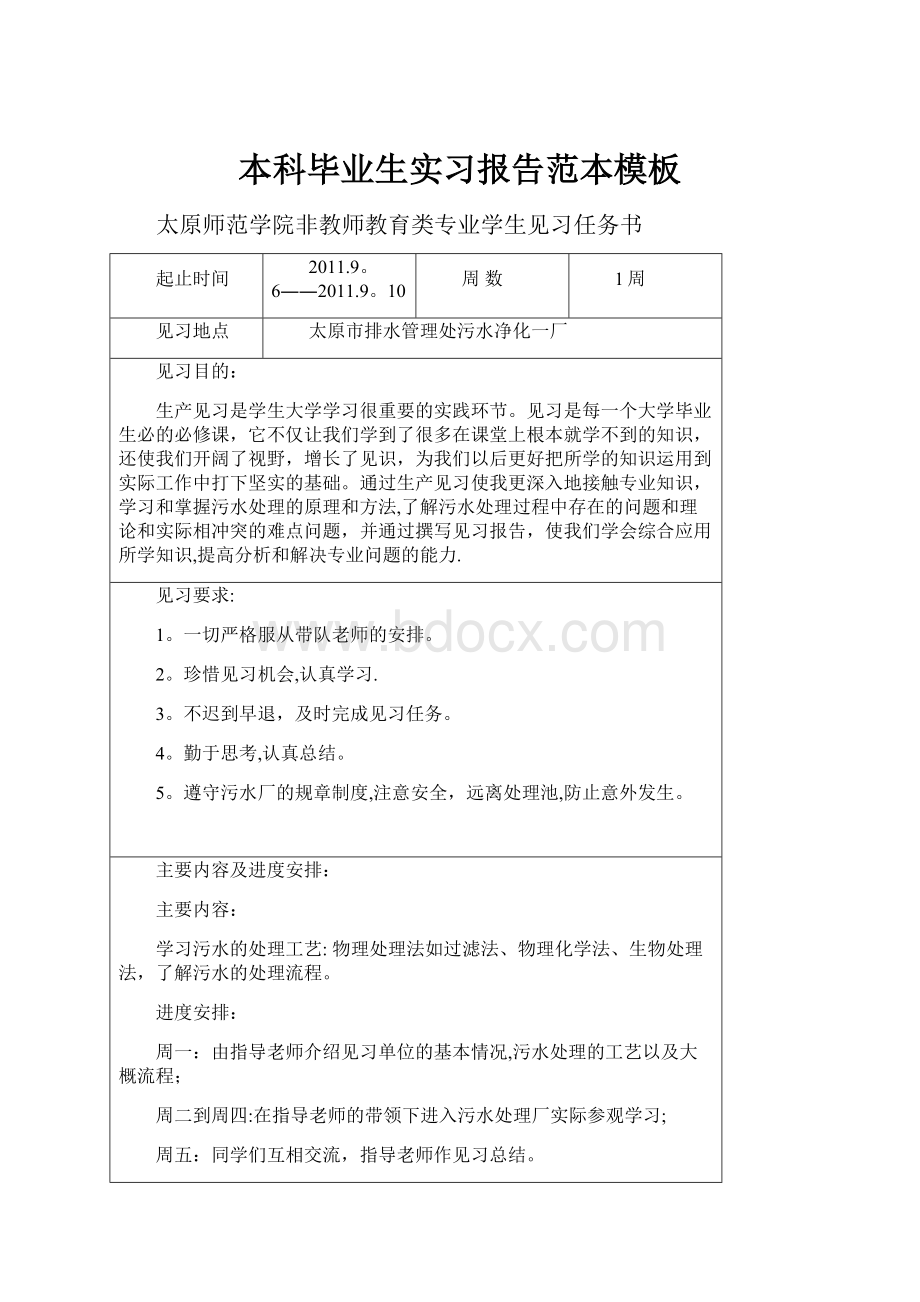 本科毕业生实习报告范本模板.docx