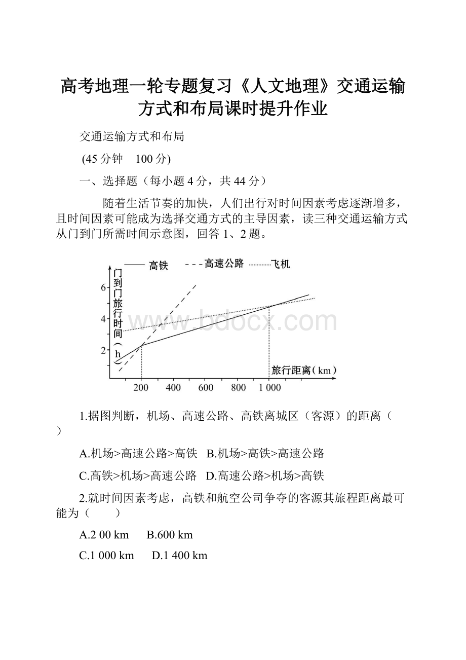 高考地理一轮专题复习《人文地理》交通运输方式和布局课时提升作业.docx_第1页