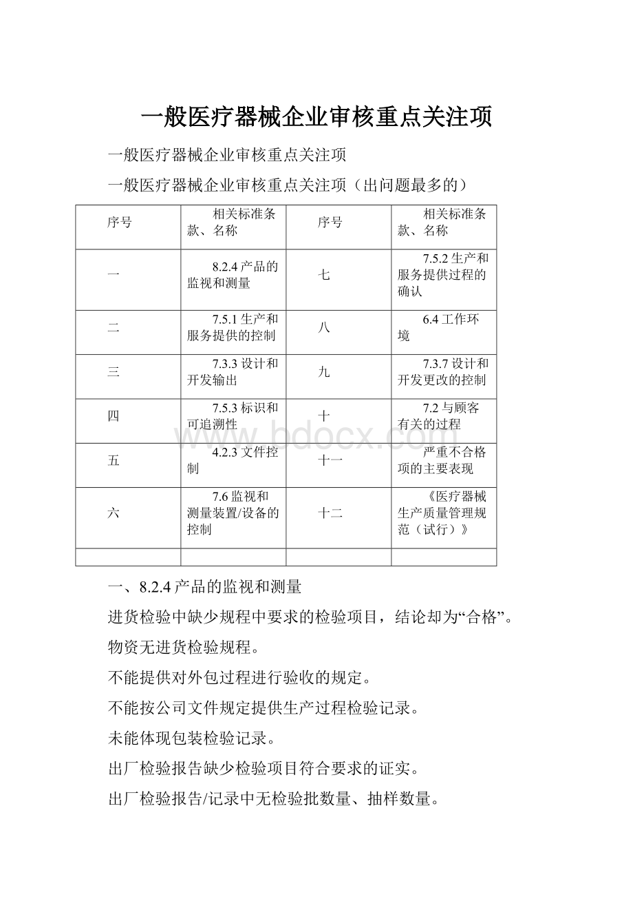 一般医疗器械企业审核重点关注项.docx