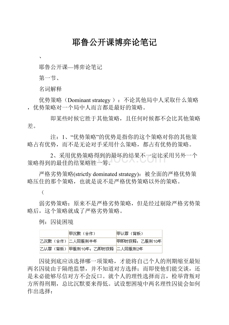 耶鲁公开课博弈论笔记.docx_第1页