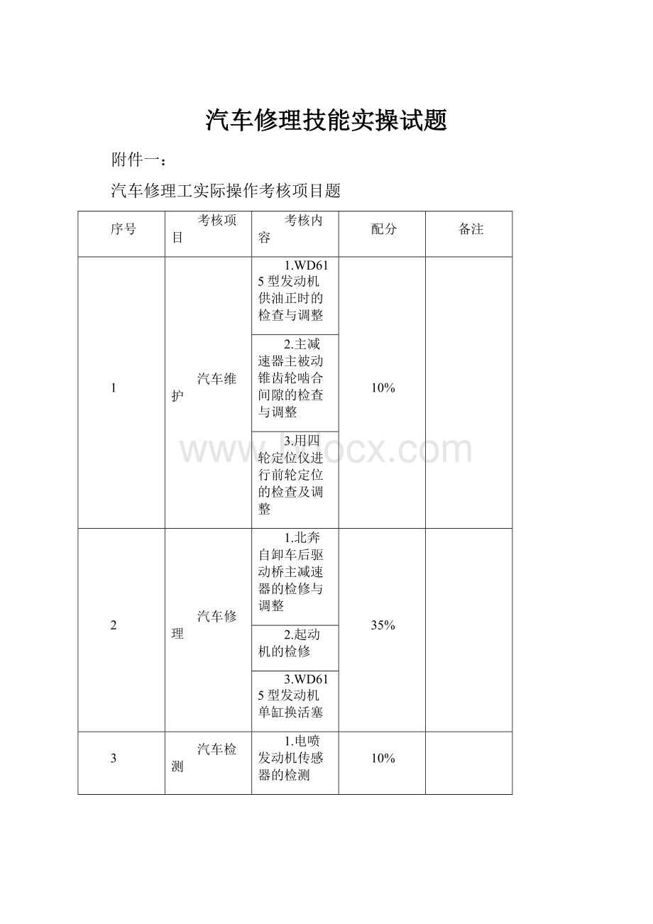 汽车修理技能实操试题.docx_第1页