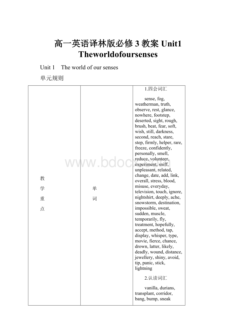 高一英语译林版必修3教案Unit1 Theworldofoursenses.docx_第1页