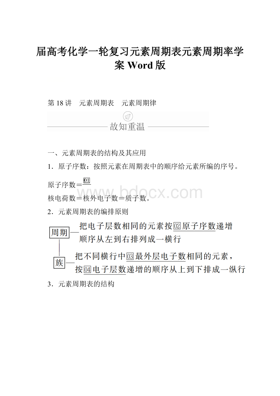 届高考化学一轮复习元素周期表元素周期率学案Word版.docx