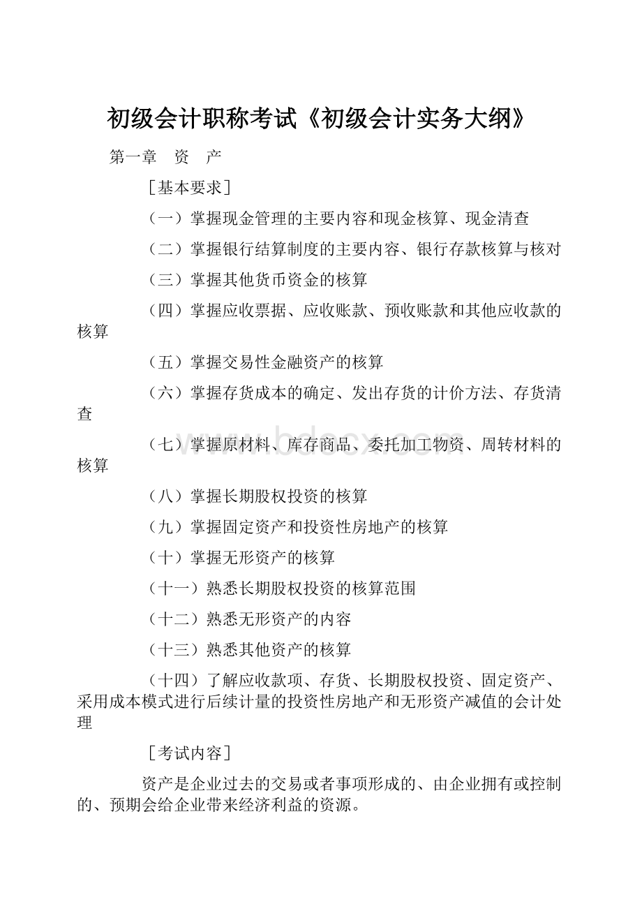 初级会计职称考试《初级会计实务大纲》.docx_第1页